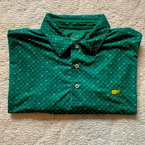 Masters polo golf shirt, green w/ mini logos, men’s large.Gently used condition!